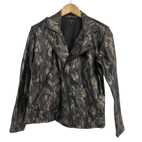 NWOT KORAL Specter Camo Metallic Vegan Faux Leather Moto Jacket Medium - Picture 1 of 16